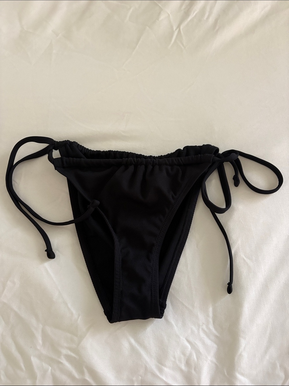 Shade & Shore Black Ribbed Tie-Side Bikini Bottoms